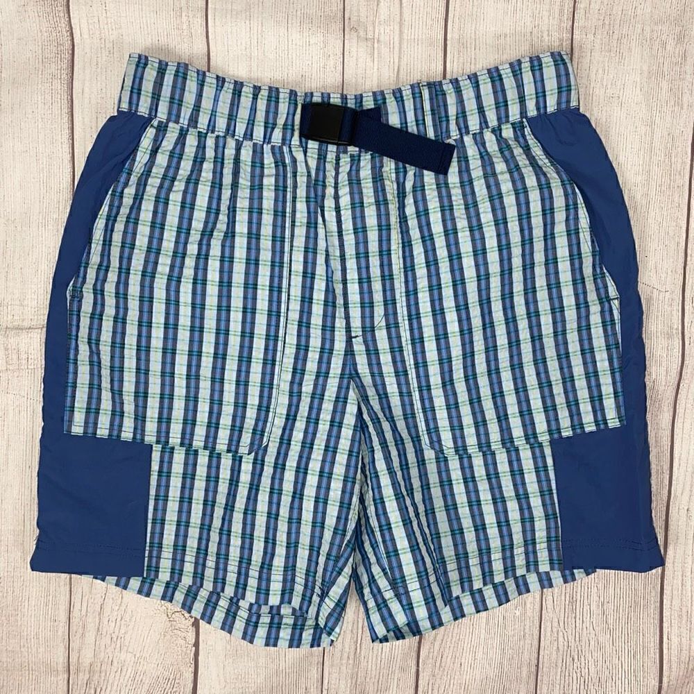 Free Assembly men M pull on plaid shorts w/built in belt